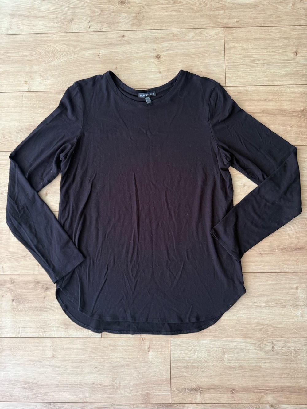 Eileen Fisher Black Long Sleeve Tee Medium Viscose Lycra Stretch Knit Top